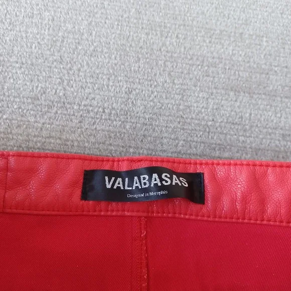 Valabasas Stacked Faux Leather Cargo Pants Mens 36x36 Matte Red Banjo Flared Leg